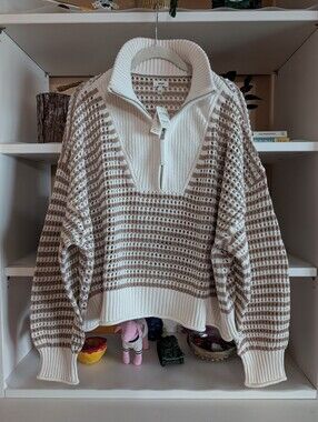 Aerie Crochet Quarter Zip Sweater